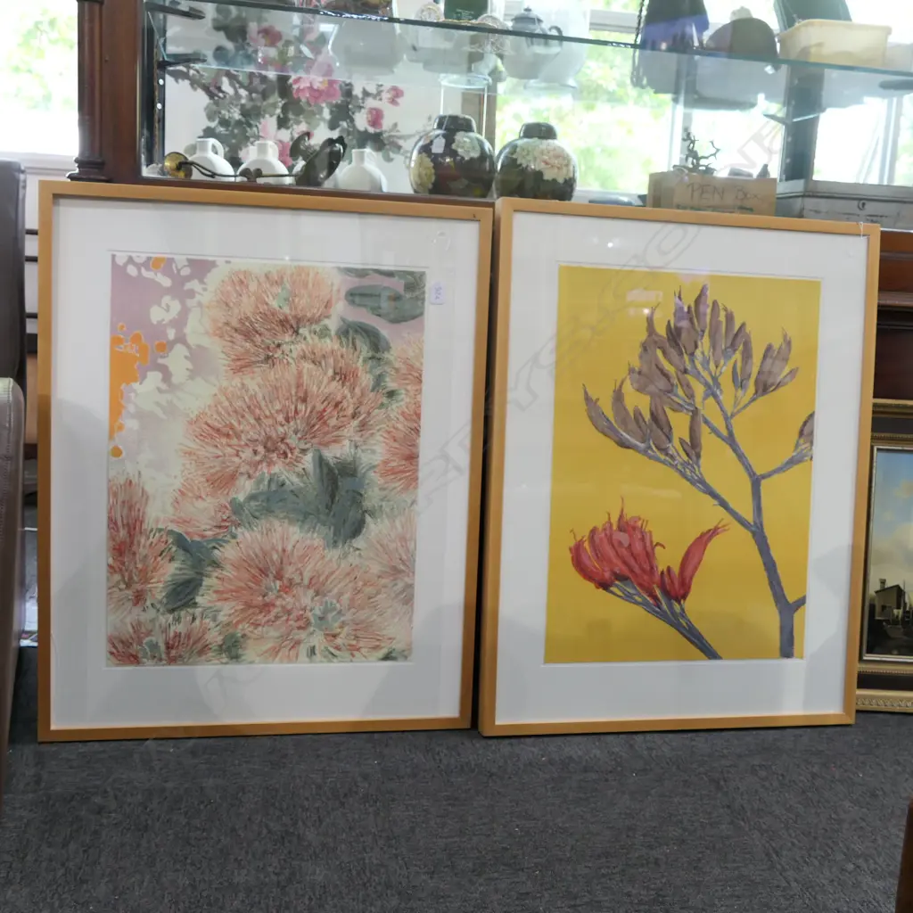 2 NZ ARTIST LITHOGRAPHS; FLAX & POHUTAKAWA  Image 1++