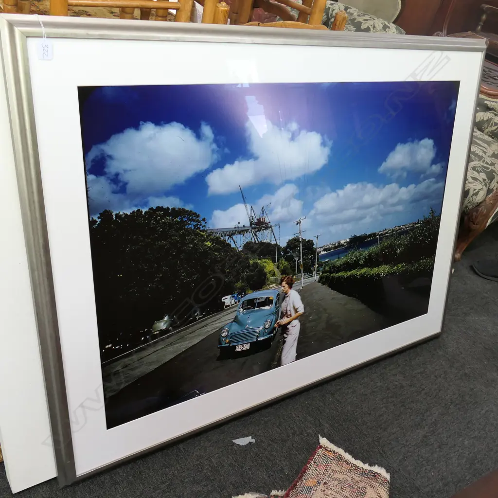AUCKLAND HARBOUR BRIDGE FROM NORTH SHORE C.1955 PHOTOGRAPH WITH MUSEUM GLASS 1420MM W 1050MM H Image 1++
