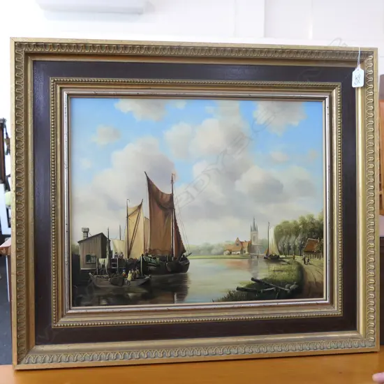 DUTCH SCENE OIL RIVER SCENE SIGNED T TOPPE
