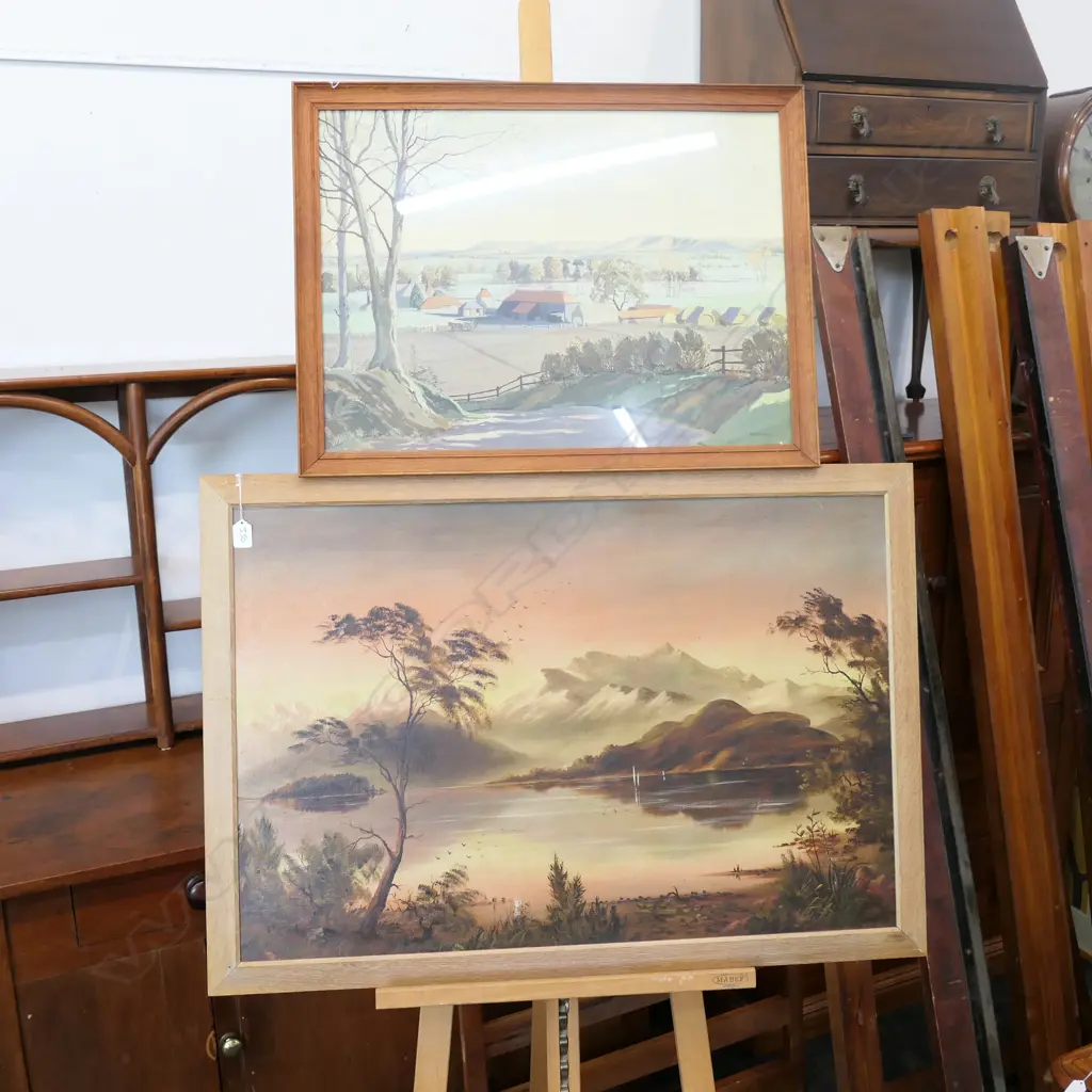 2 ARTWORKS; FRANCES GAIR PRINT, OIL ON BOARD LANDSCAPE 960 X 670MM Image 1++