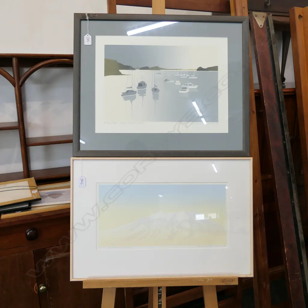 2 MALCOLM WARR PRINTS 'RUAPEHU MORNING' ED. 93/99 AND 'QUIET HARBOUR, OPUA' ARTISTS PROOF '84 590 X 480  Image 1++
