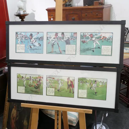 FRAMED CRICKET CARTOONS X2