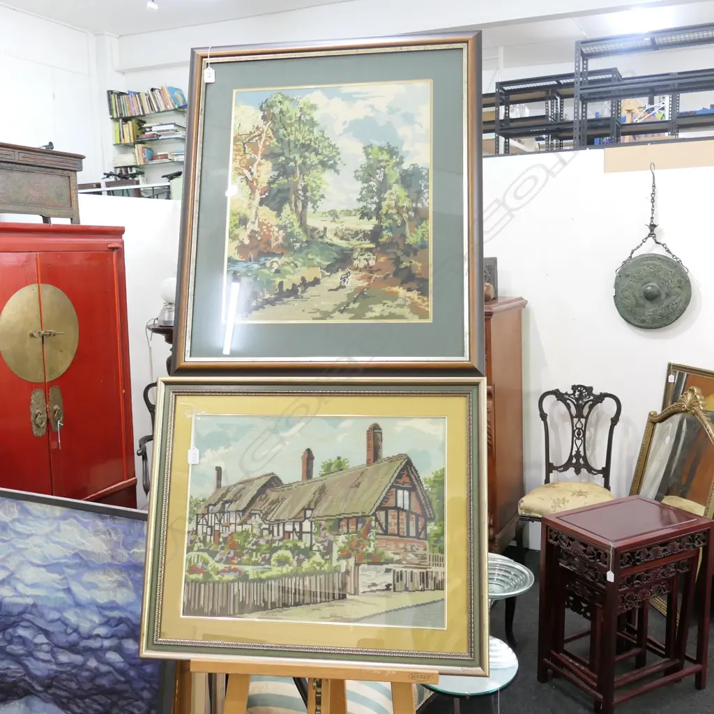 2 FRAMED TAPESTRIES LARGEST 790 X 680MM Image 1++