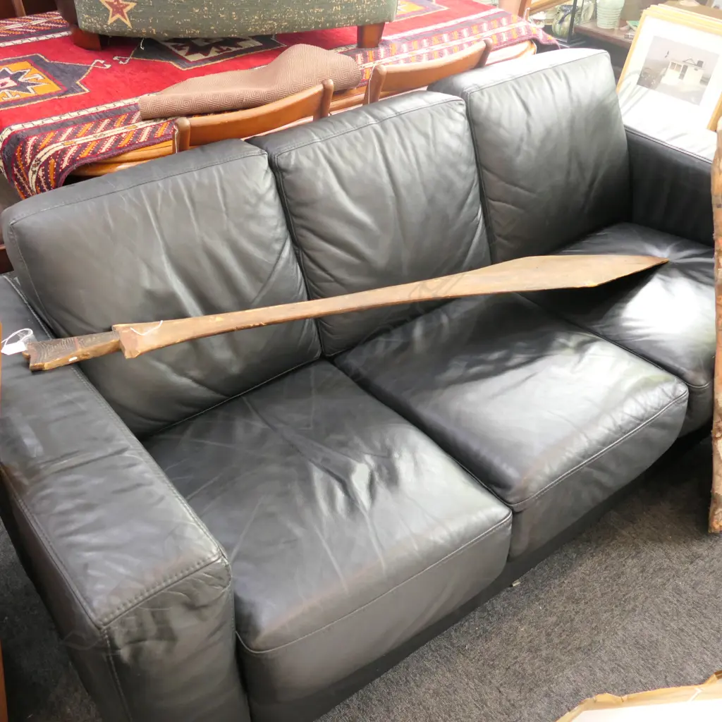 BLACK  LEATHER 3 + 2 SEATER SOFAS Image 1++