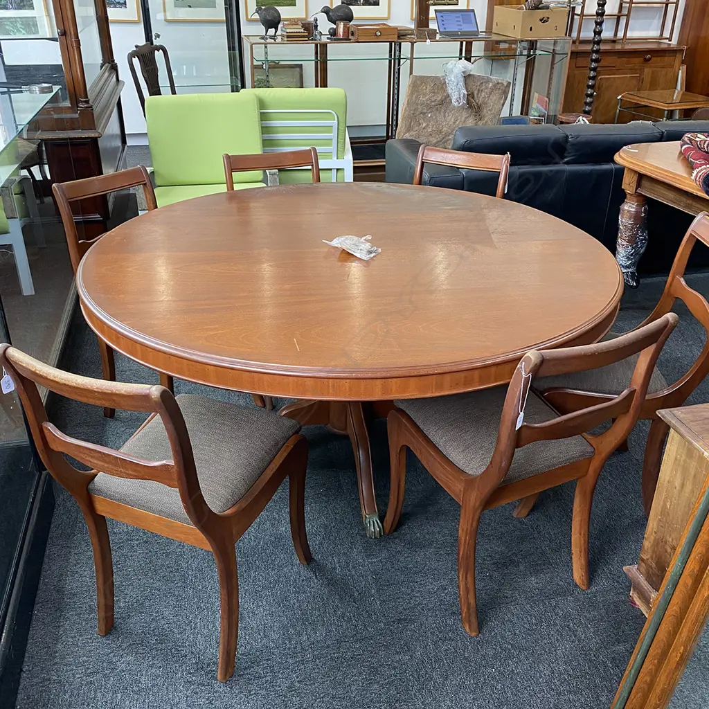 PEDESTAL DINING TABLE & SET OF 6 UPHOLSTERED REGENCY STYLE DINING CHAIRS Image 1++