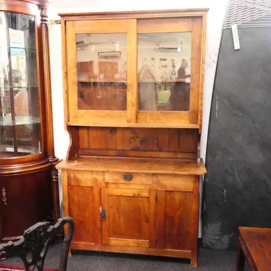 RUSTIC COUNTRY STYLE DRESSER GLAZED TOP SIDE PANEL MISSING 1220MM W 2020MM H