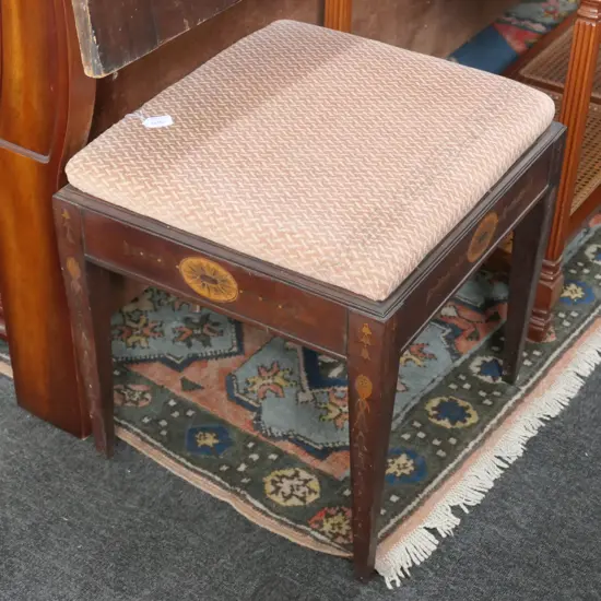 UPHOLSTERED INLAY EDWARDIAN STOOL 500MM SQ