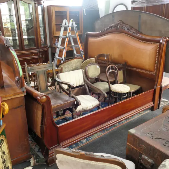 LEATHER HEADBOARD 2150MM W AND MATCHING FOOTER