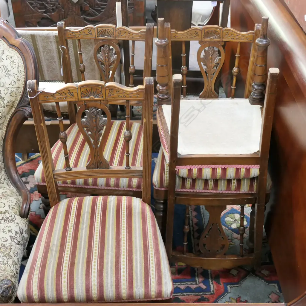 SET OF FOUR EDWARDIAN UPHOLSTERED DINING CHAIRS  Image 1++