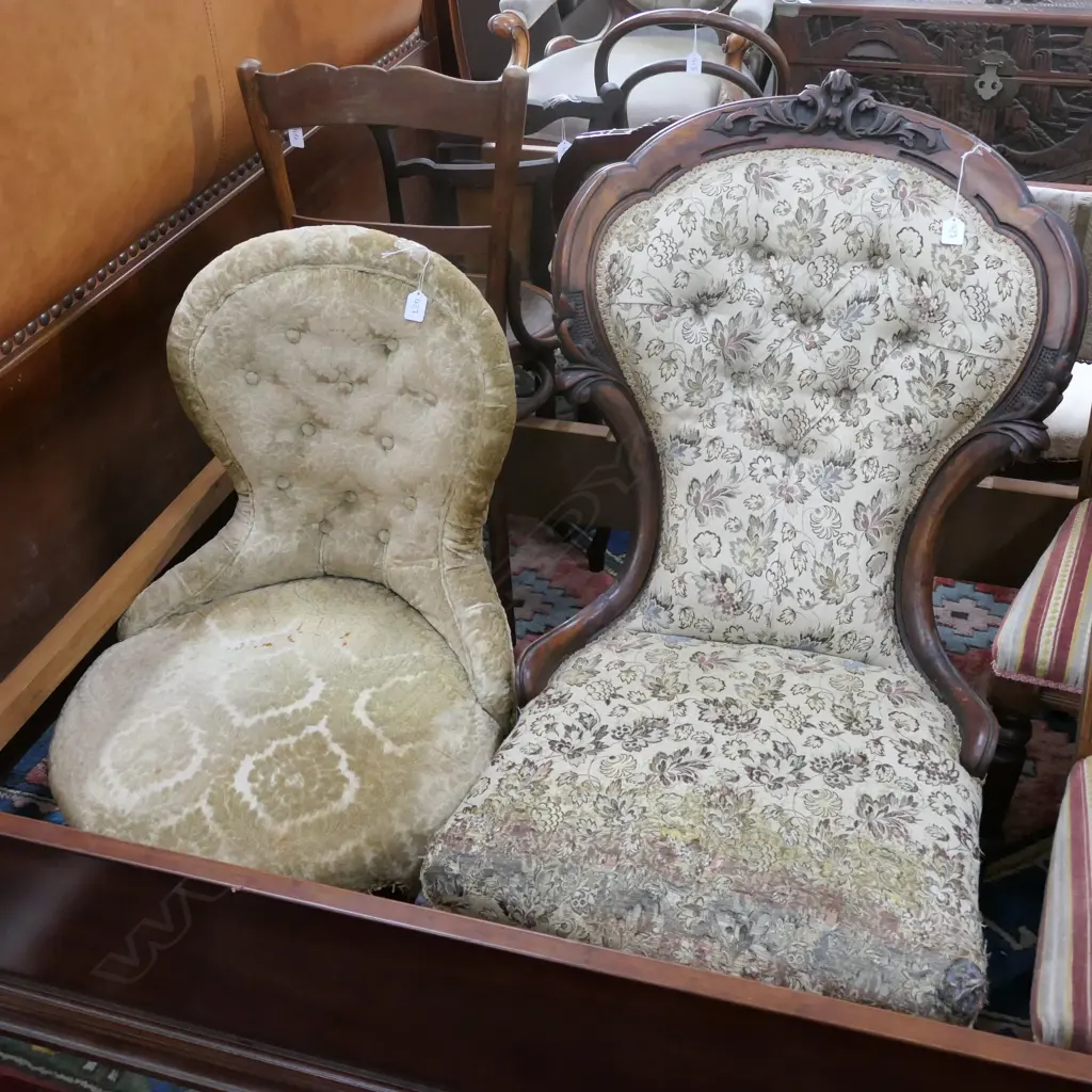 UPHOLSTERED VICTORIAN GRANDMOTHER CHAIR PLUS OTHER Image 1++