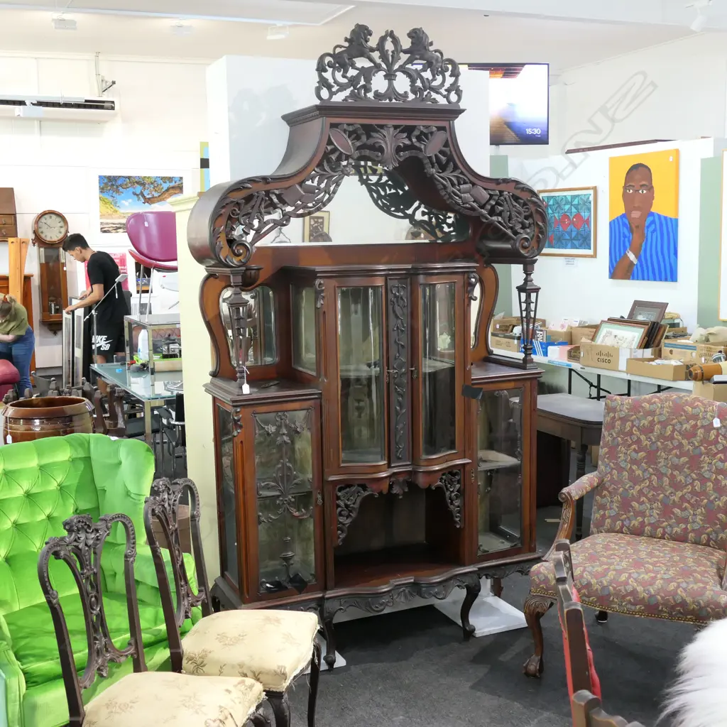 AN EDWARDIAN MIRROR BACKED DISPLAY CABINET H 2600 MM Image 1++