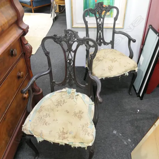 PAIR OF EDWARDIAN ARMCHAIRS. FABRIC A/F
