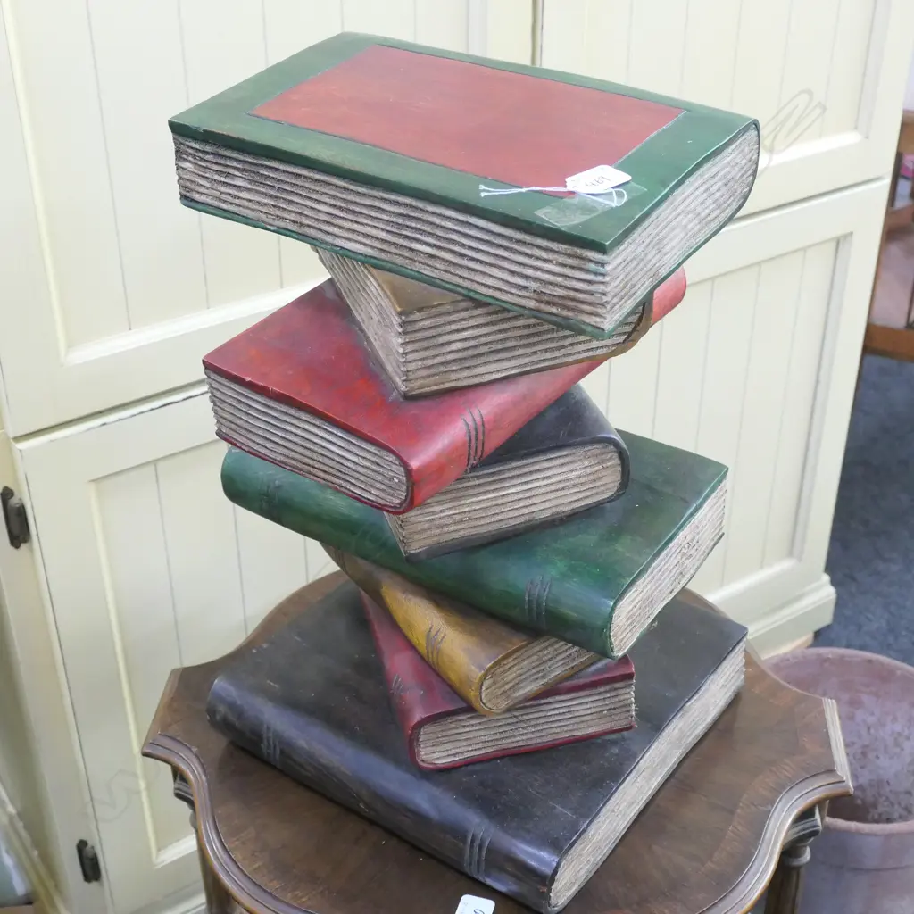 CARVED WOODEN FAUX BOOKS SIDE TABLE 500MM H Image 1++