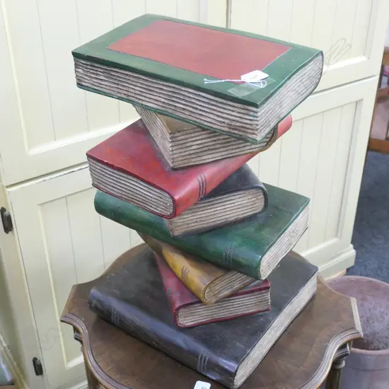 CARVED WOODEN FAUX BOOKS SIDE TABLE 500MM H