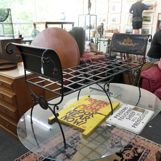 VINTAGE FRENCH IRON HAND PAINTED SETTEE 1450MM L