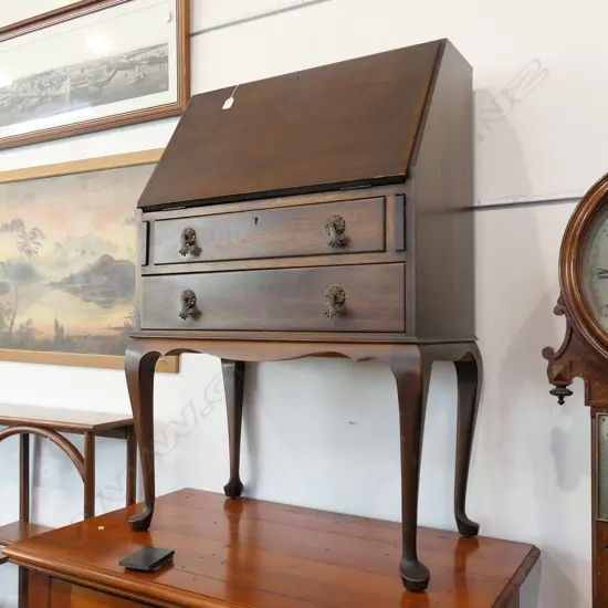 MAHOGANY FULL FRONT BUREAU, WITH 2 KEYS