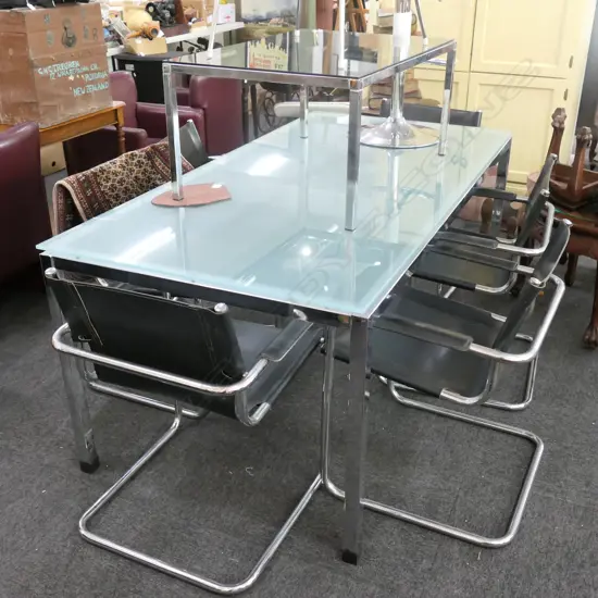 CHROME GLASS TOP  DINING SUITE WITH CHAIRS 1820 X 920 MM