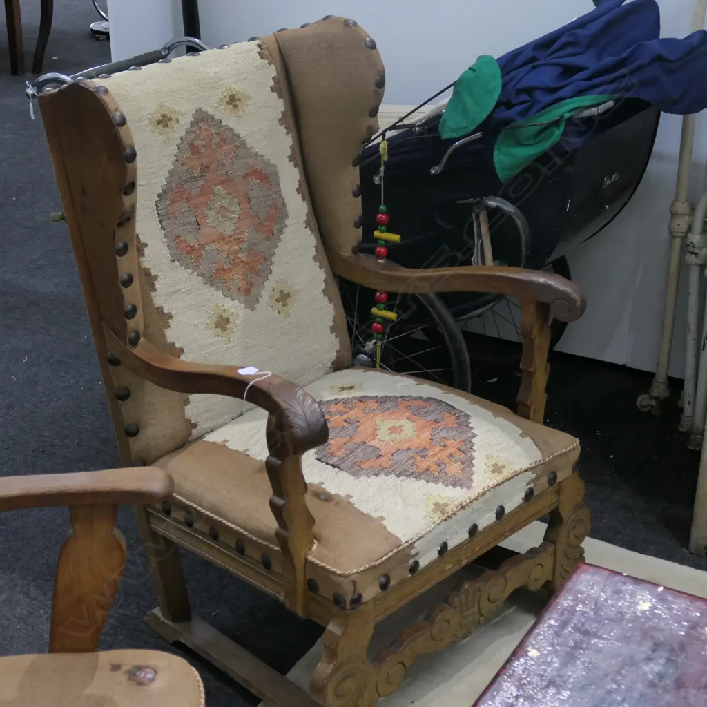 SOUTH WESTERN STYLE KELIM WINGBACK ARMCHAIR 670MM W Image 1++