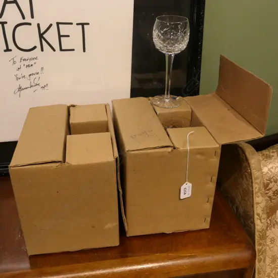2 BOXES OF SIX CRYSTAL STEMMED WINE GLASSES