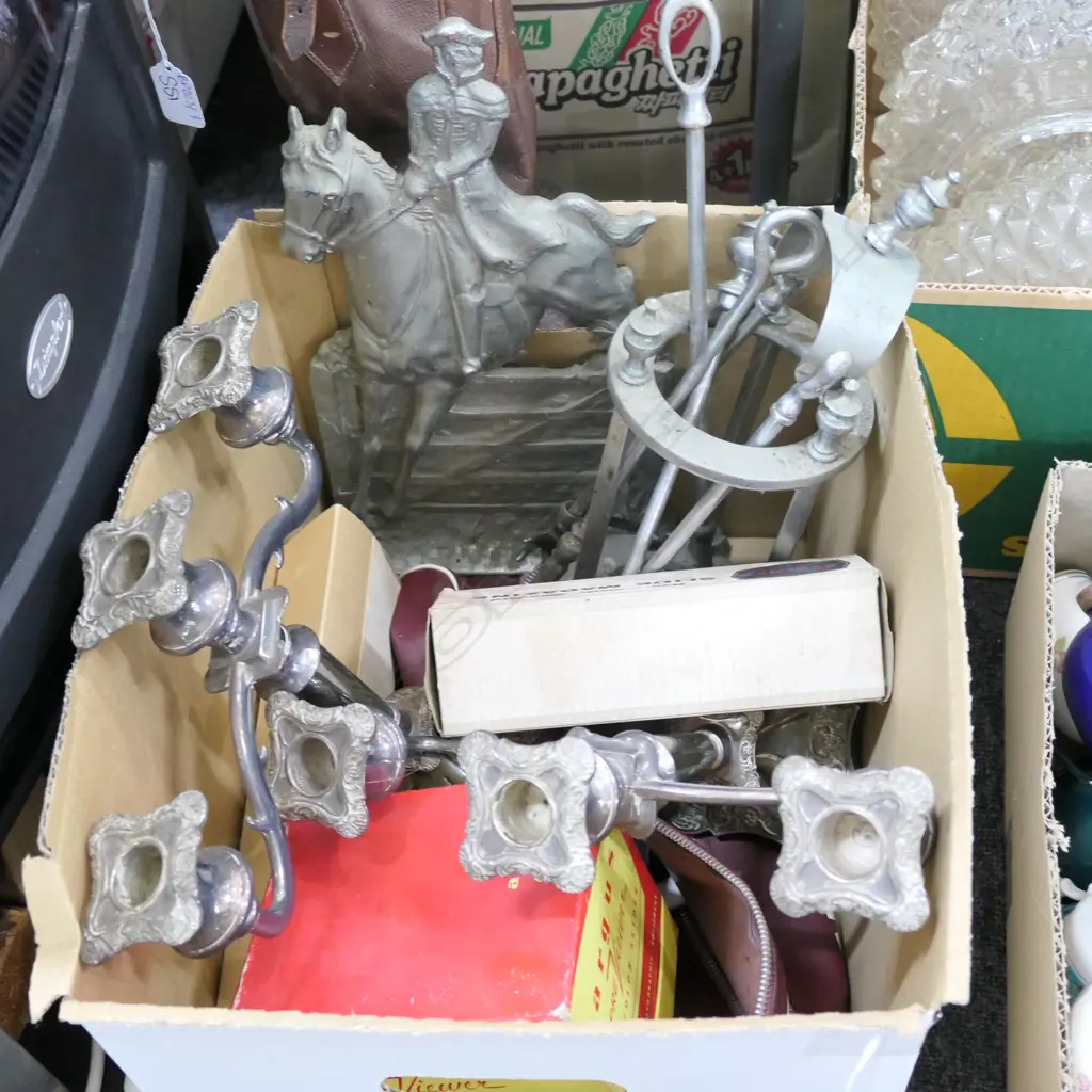 BOX LOT PR CANDLE HOLDERS, FIRE TOOLS ETC Image 1++