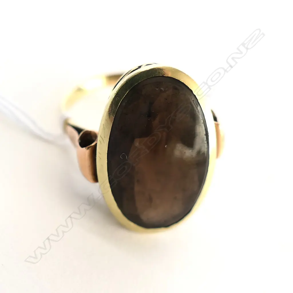 RETRO 14CT GOLD & SMOKY QUARTZ RING Image 1++