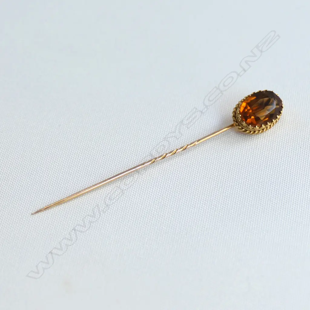 9CT EDWARDIAN CITRINE STICK PIN CASED Image 1++