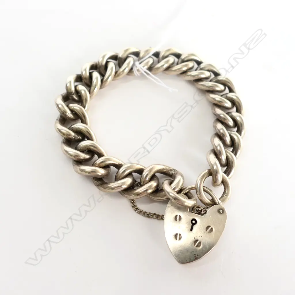 HEAVY ST. SILVER CHAIN BRACELET PADLOCK CLASP 124gm Image 1++