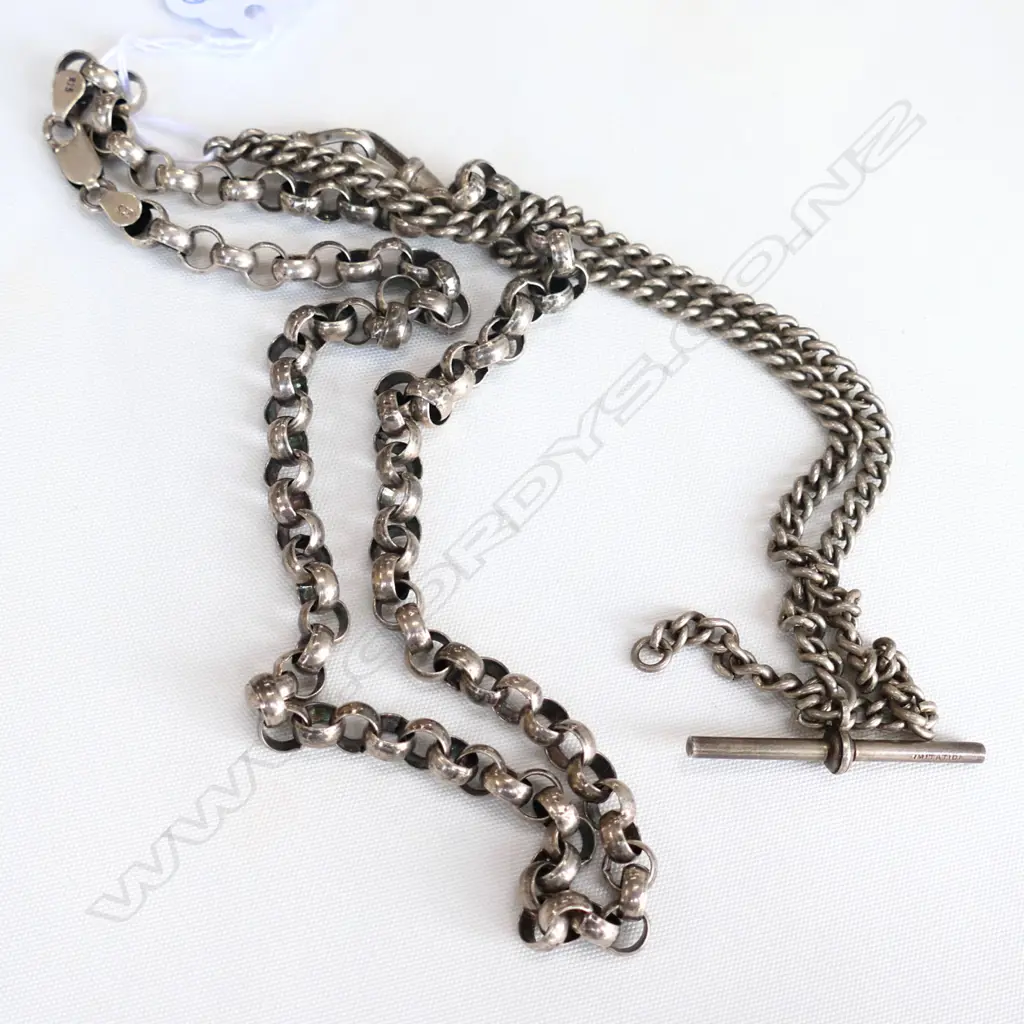 TWO S/SILVER CHAINS, ONE UNMARKED, TOTAL WEIGHT 57.7GMS Image 1++