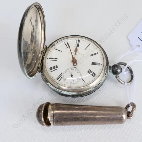 SILVER POCKETWATCH 98.32GMS & CIGARETTE HOLDER CASE 11.95GMS