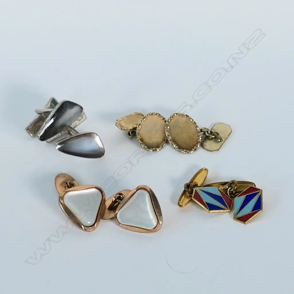CUFFLINKS; 2 PAIR ROLLED GOLD, 1 PAIR S/SILVER & SHELL 7.8GMS + 1 OTHER Image 1++