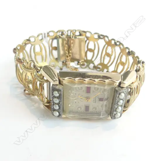 ROLLED GOLD & PEARL WATCH "LIBERACE" STYLE