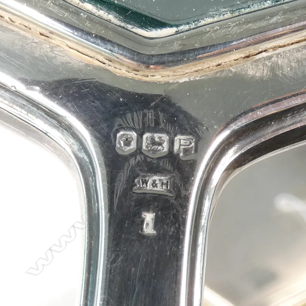 3 PCE ART DECO SILVER VANITY SET: 2 BRUSHS + MIRROR Image 1++