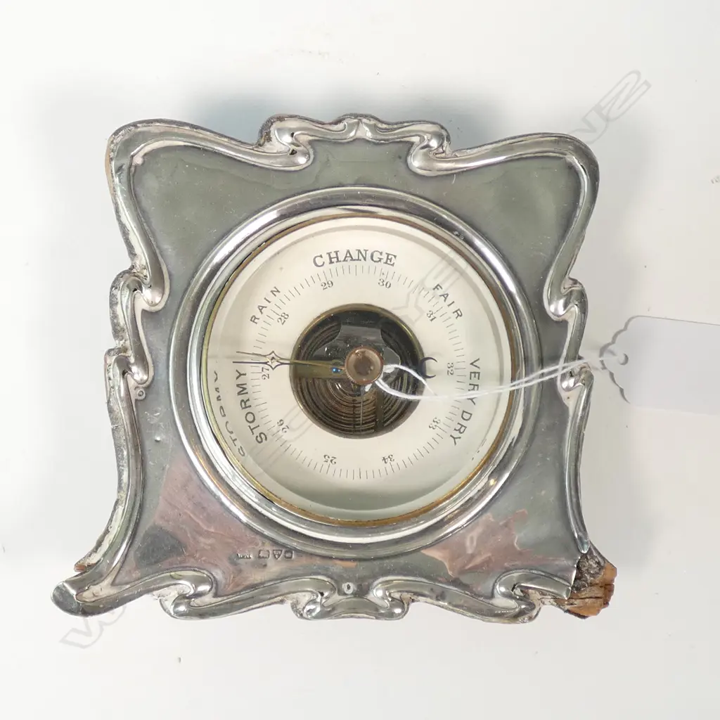 ART NOUVEAU SILVER FRAMED BAROMETER A.F Image 1++