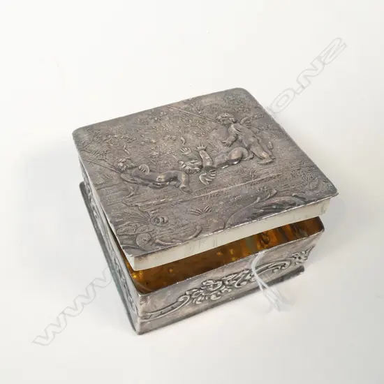 LATE 19TthC SILVER CHERUB VANITY BOX LONDON IMPORT MARKS