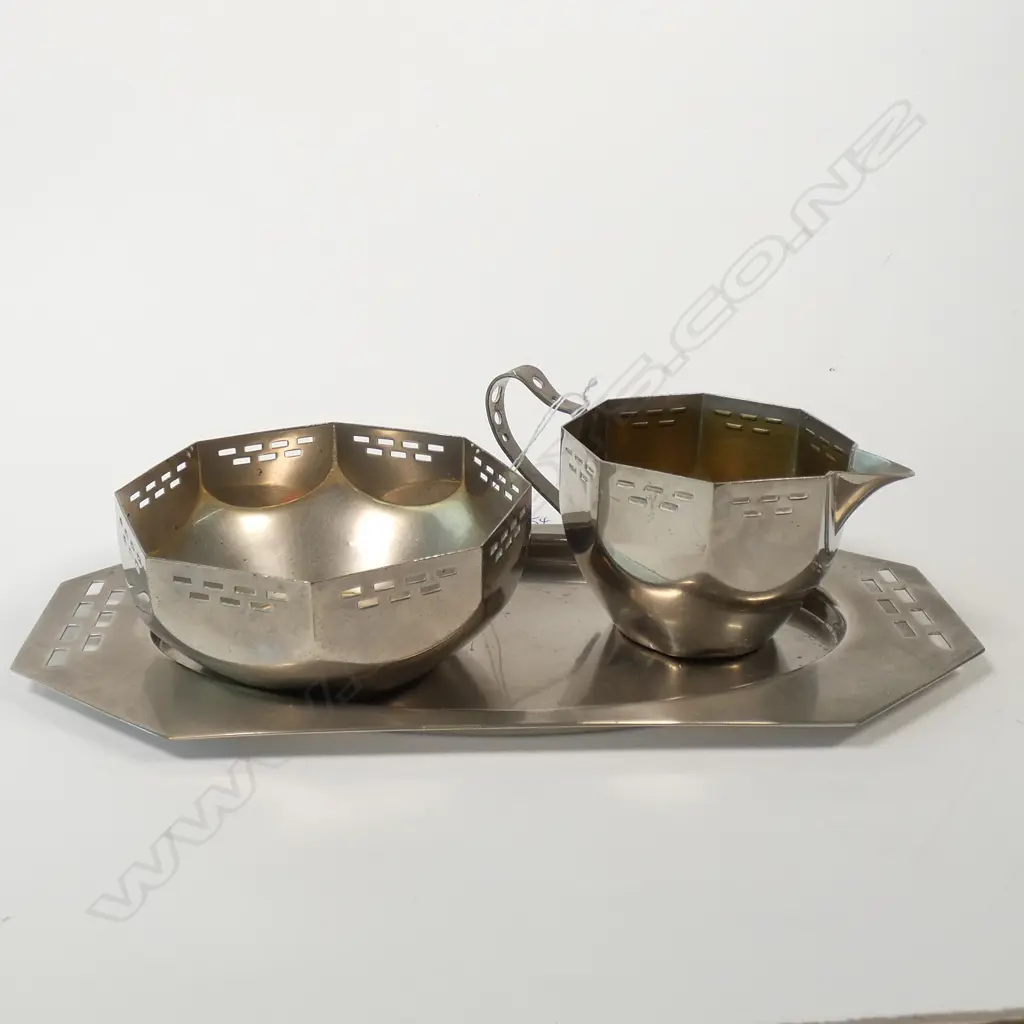 3 PCE WMF SUCCESSIONIST SUGAR CREAM + TRAY S/PLATE Image 1++