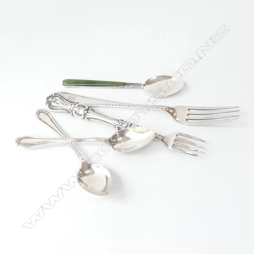 5 STG SILVER SPOONS, FORKS  Image 1++
