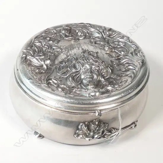 ART NOUVEAU BRITTANIA METAL JEWEL BOX Dia.145mm