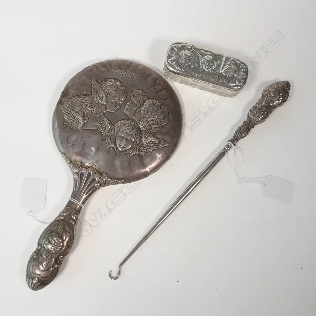 3 c1900 SILVER GAINSBOROUGH ANGEL VANITY ITEMS 18177... Image 1++