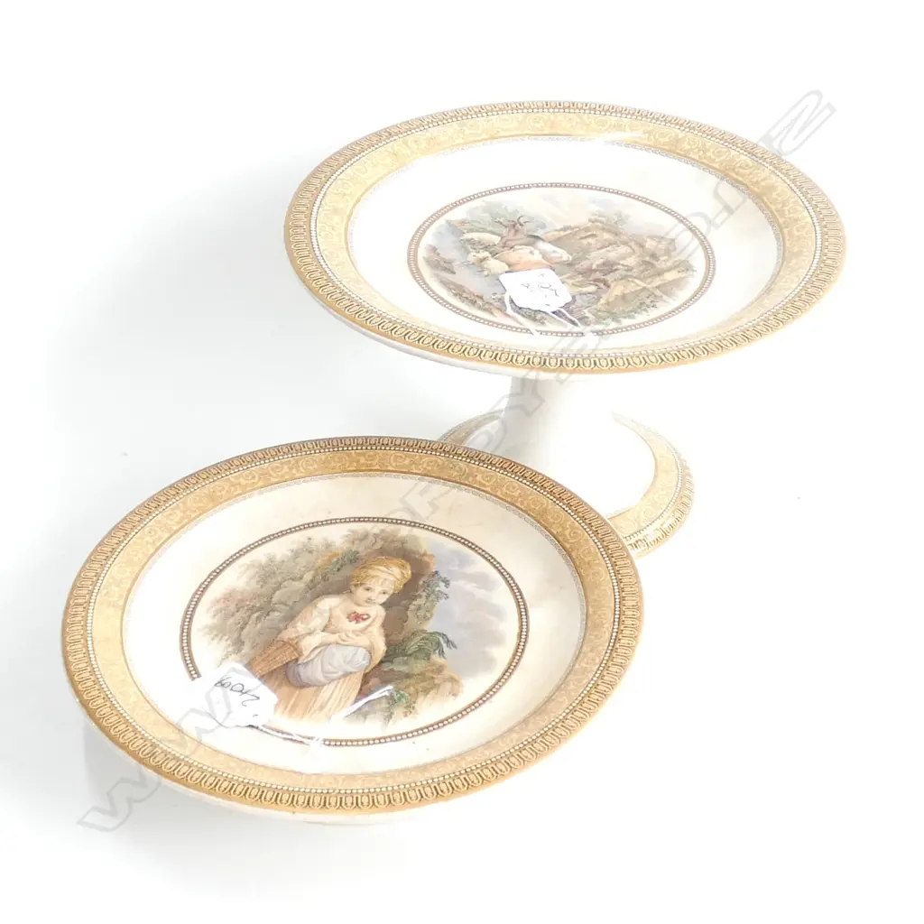 2 VICTORIAN PRATTWARE COMPORTS LARGEST H. 145MM DIA. 240MM Image 1++