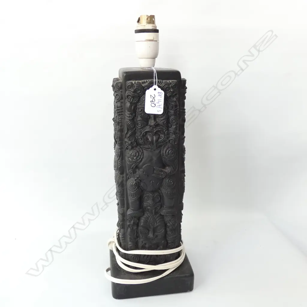 RESIN MAORI LAMP BASE NO SHADE H. 380MM TO FITTING Image 1++