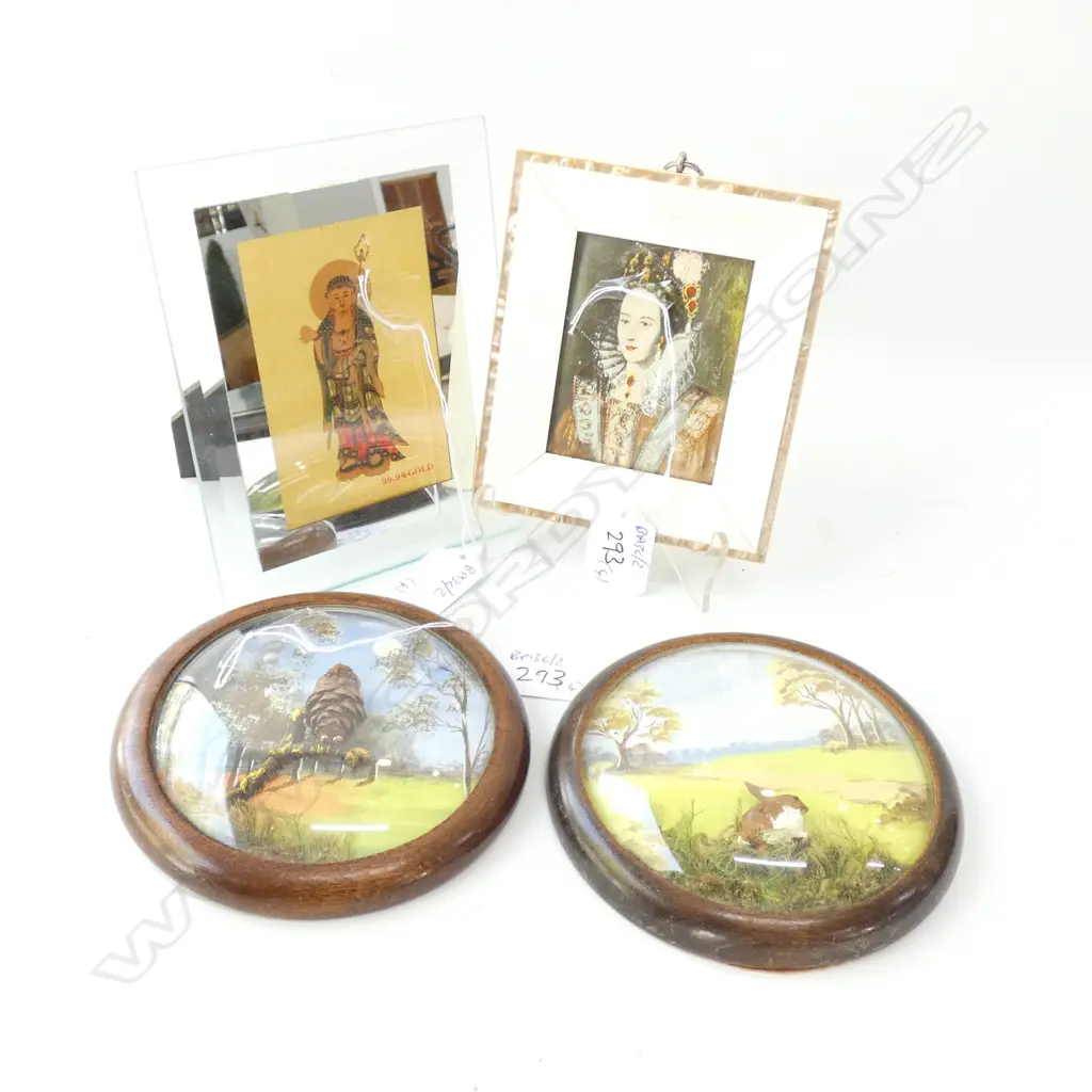 2FRAMED ENGLISH SCENES/GUAN YIN+IVORY FRAMED PORTRAIT OF QUEEN ELIZABETH 2  Image 1++