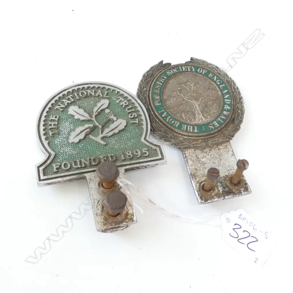 TWO VINTAGE NATIONAL TRUST METAL CAR BADGES, H.110MM Image 1++