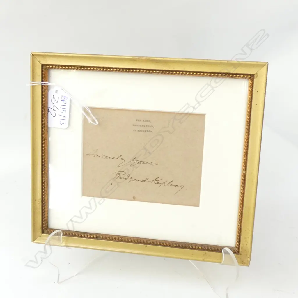 FRAMED SIGNATURE; 'SINCERELY YOURS, RUDYARD KIPLING' 200 X 175MM Image 1++