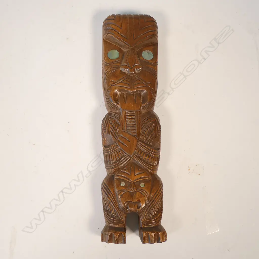 CARVED WOODEN MAORI FIGURE 365MM H Image 1++