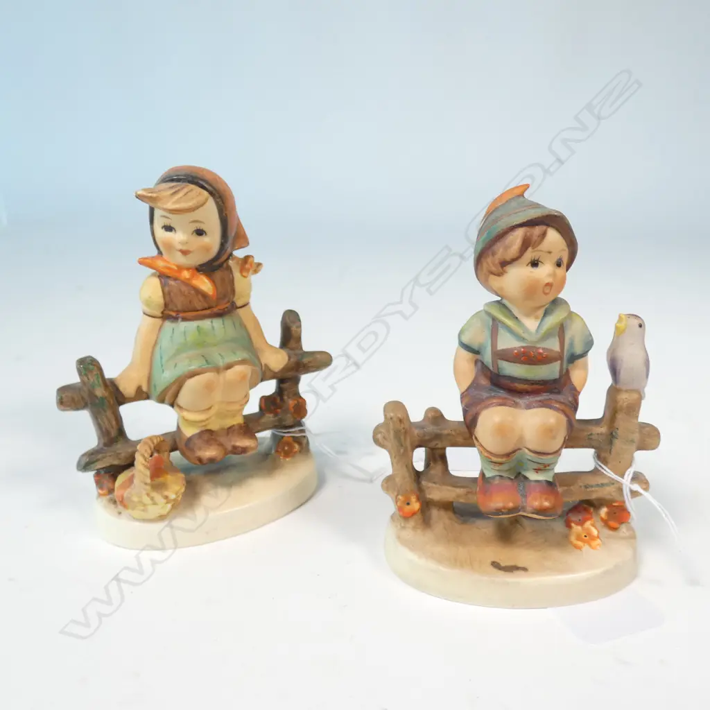 2 GOEBEL HUMMEL FIGURINES BOY AND GIRL GIRL ON FENCE Image 1++