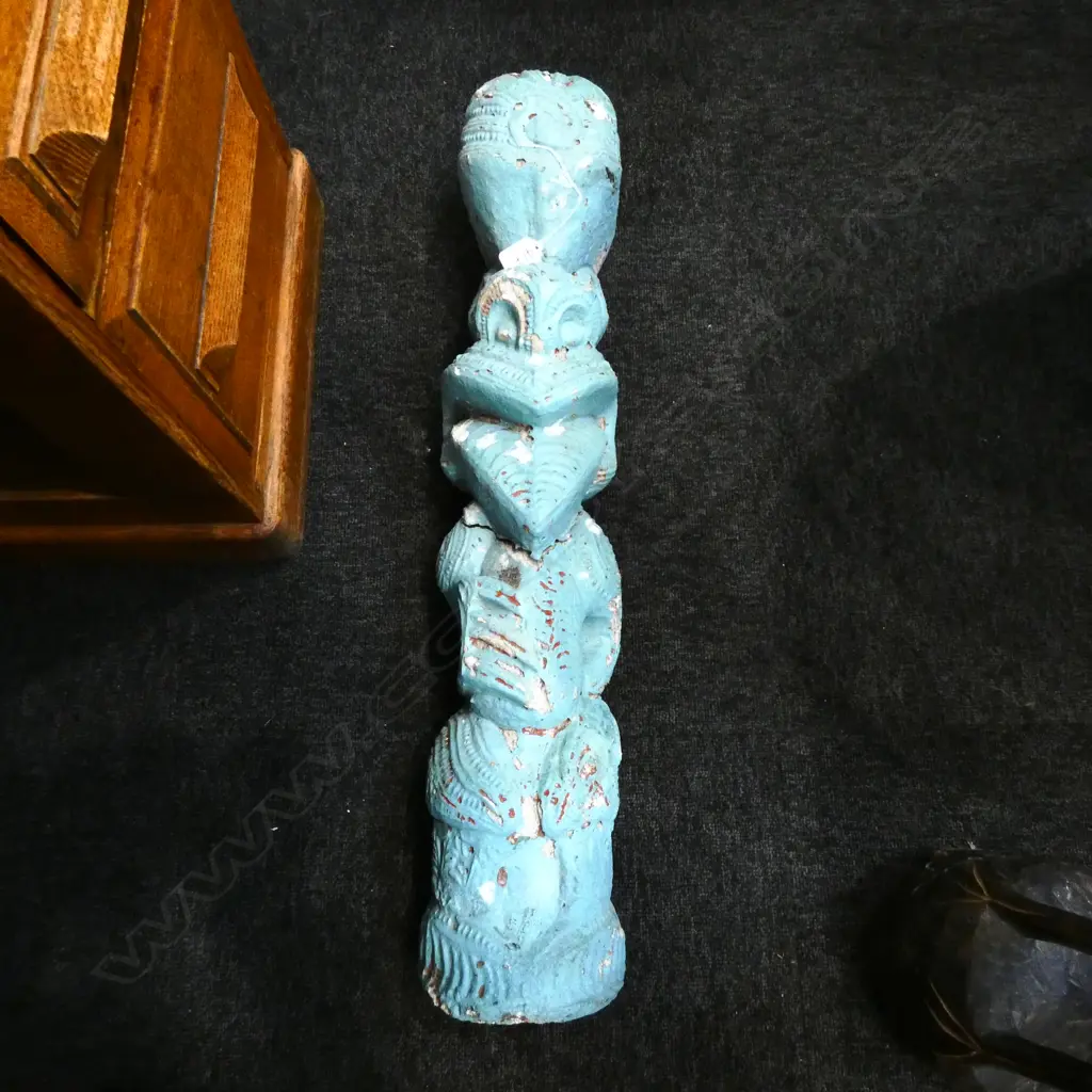 OLD PAINTED CONCRETE MAORI TOTEM  A.F. 740MM L Image 1++