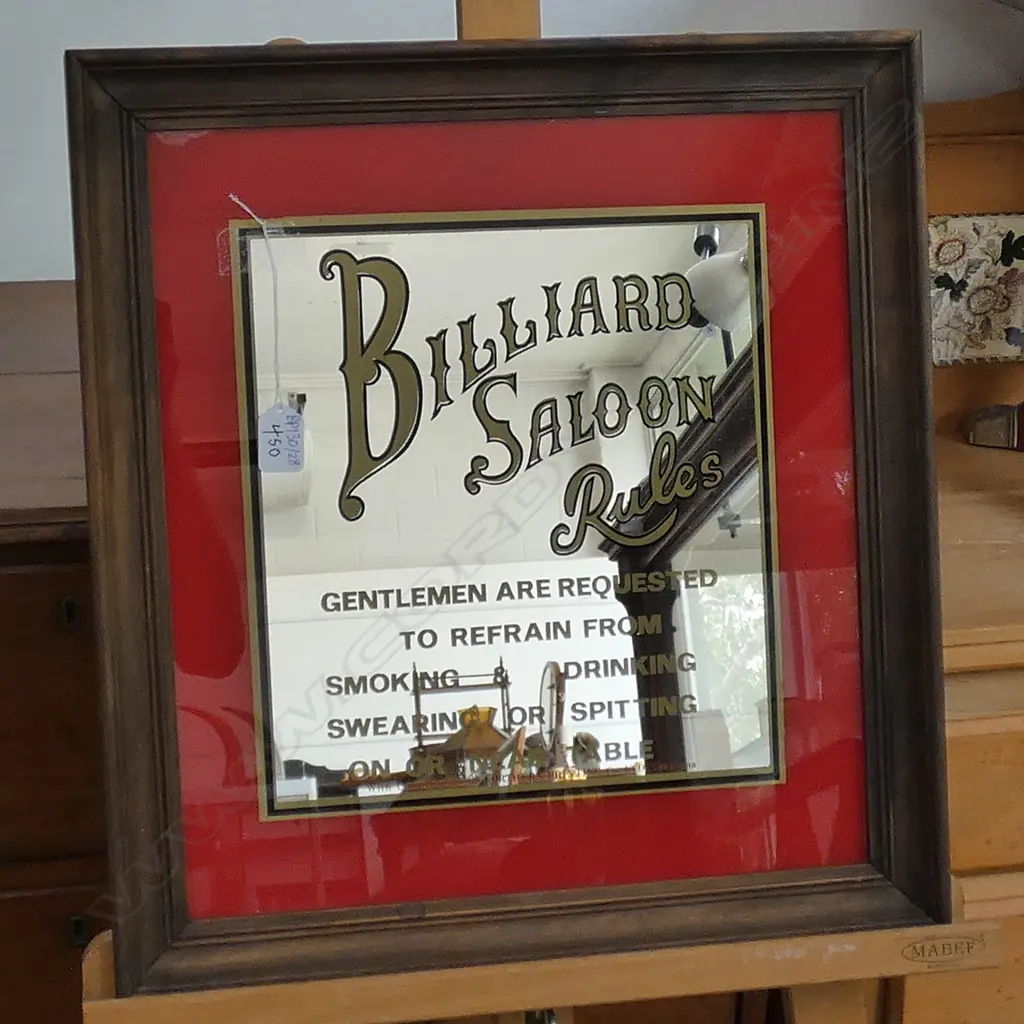 NOVELTY MIRROR 'BILLARD SALOON RULES...' 455 X 495 Image 1++