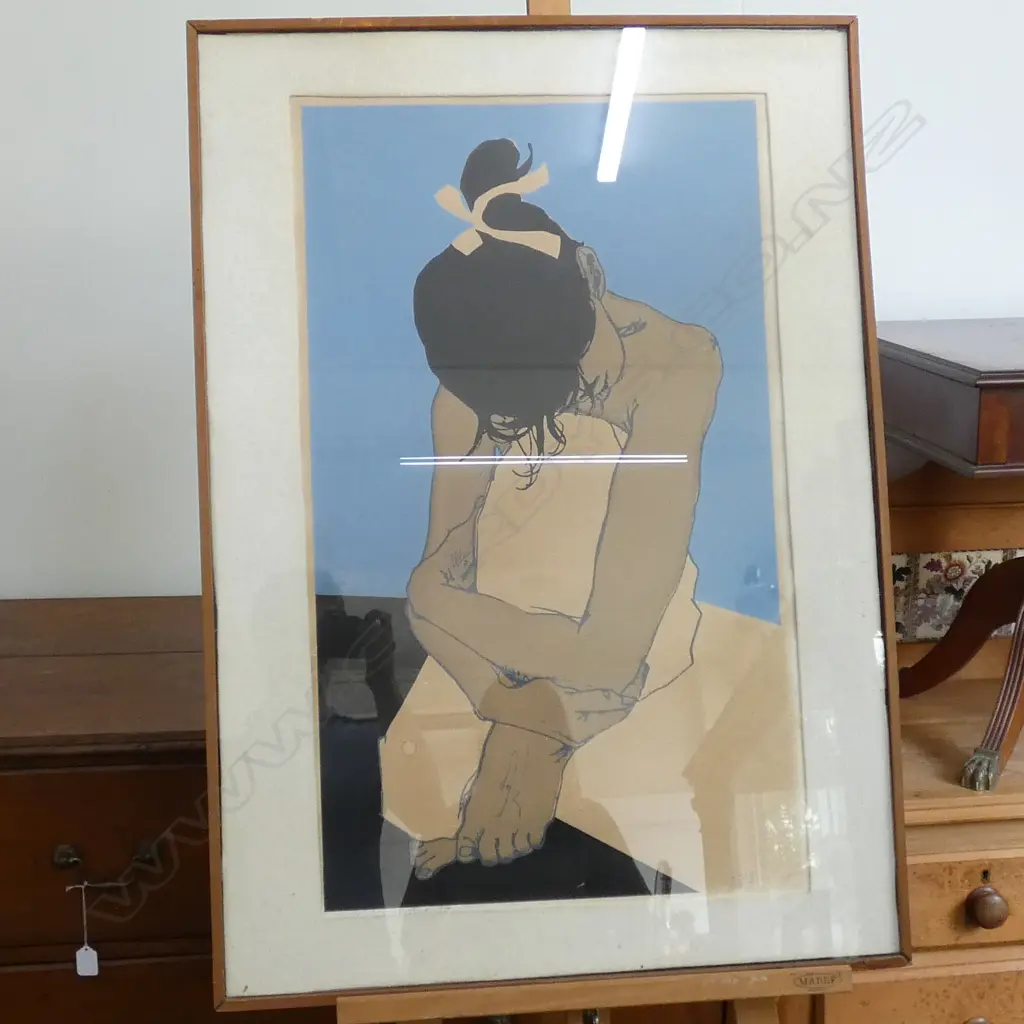 YOUNG WOMAN BLUE PRINT SIGNED 675 X 955MM Image 1++