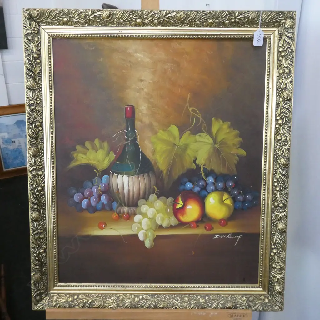 STILL LIFE OIL PAINTING BY 'DUCHAMP' GILT FRAME 700X600mm Image 1++