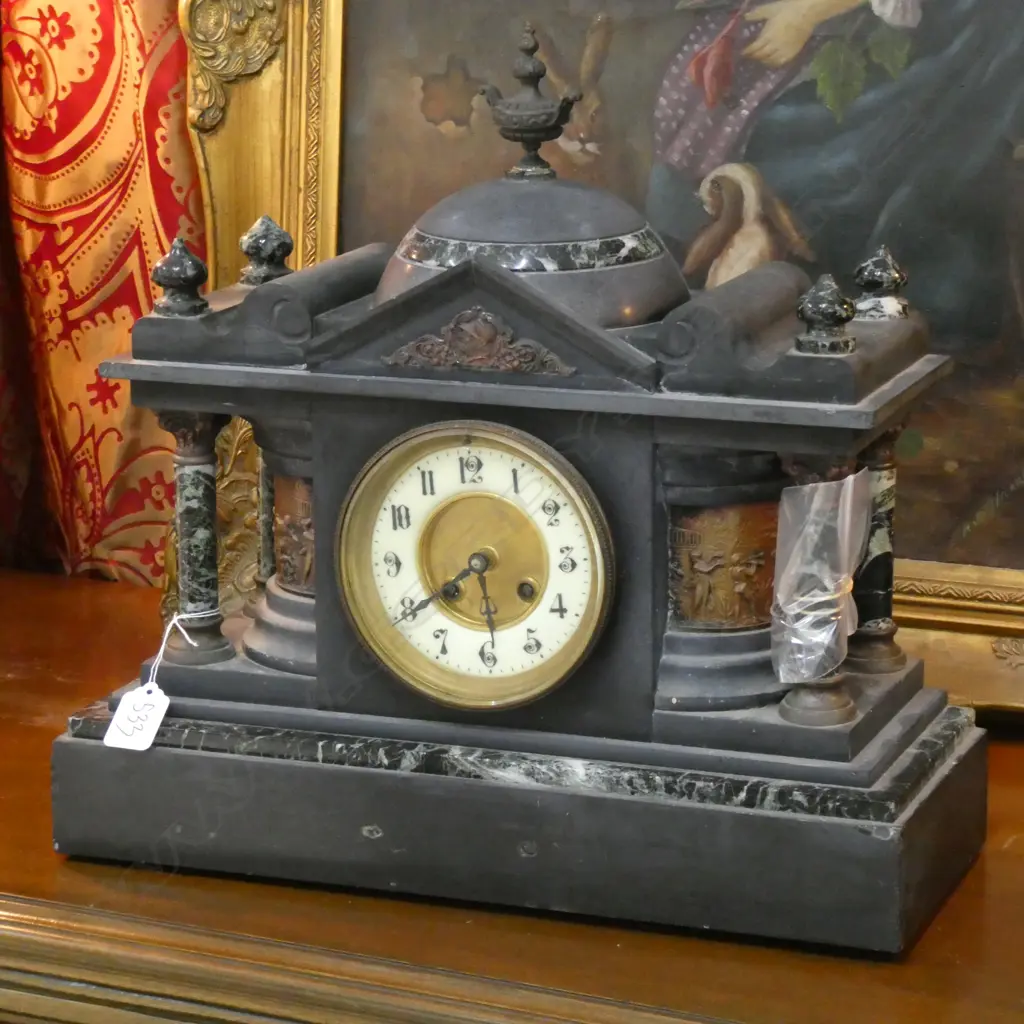 VICTORIAN MARBLE ARCHITECTURAL MANTEL CLOCK (old faults) Image 1++